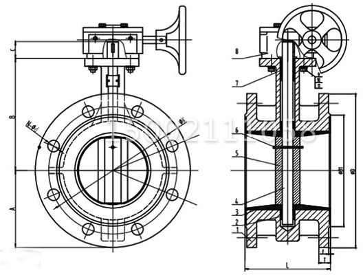 D341X手動渦輪軟密封法蘭蝶閥結(jié)構(gòu)圖